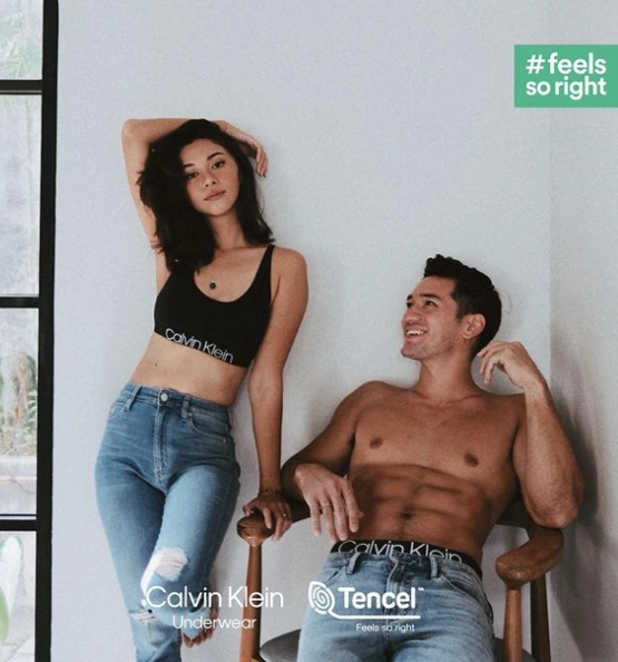 Calvin Klein x Tencel "Feels So Right" underwear campaign ad, couple shot